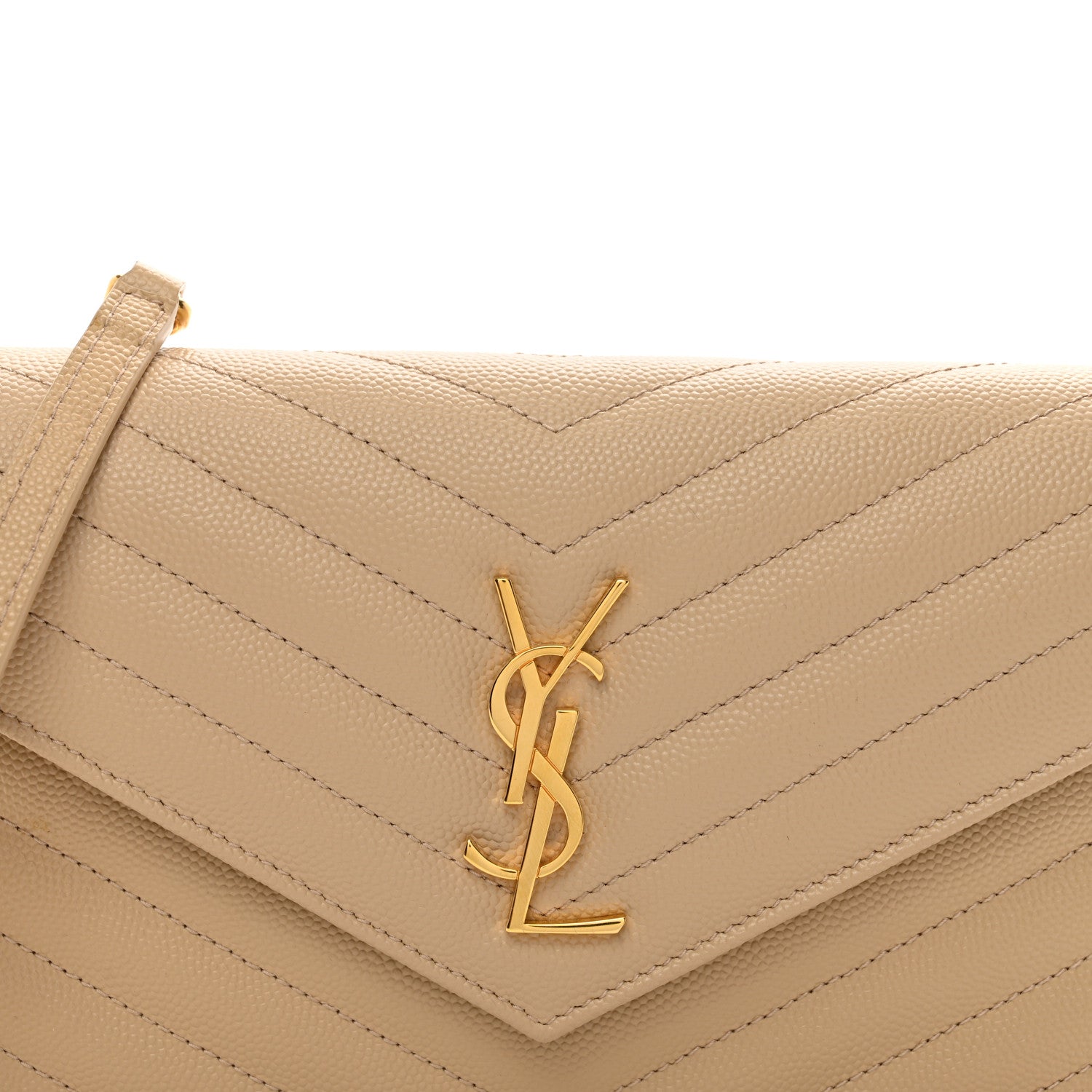 Saint Laurent Grain De Poudre Matelasse Chevron Monogram Envelope Chain Wallet Nude Powder 5 of 12