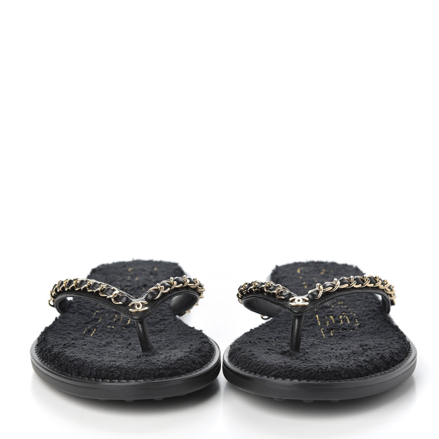 Lambskin CC Chain Thong Sandals 38 Black
