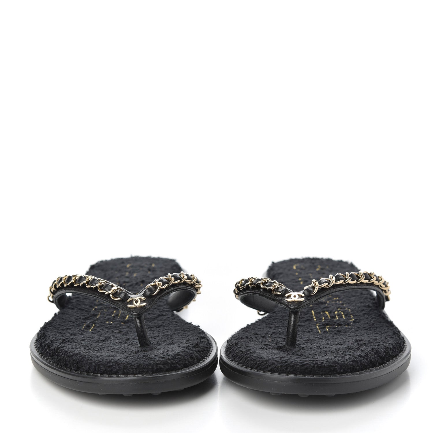 Chanel Lambskin CC Chain Thong Sandals 38 Black 2 of 9