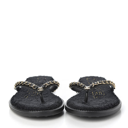 Chanel Lambskin CC Chain Thong Sandals 38 Black 2 of 9