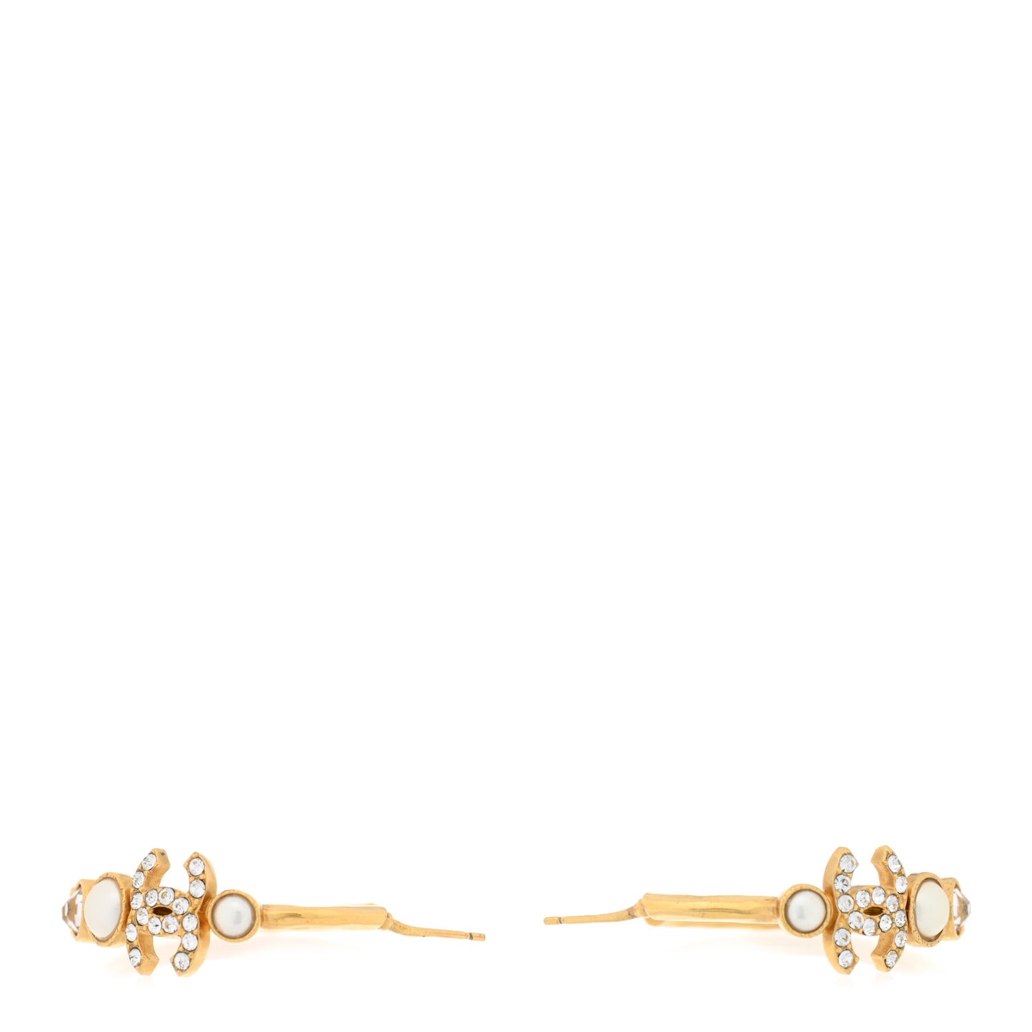 Crystal Pearl CC Hoop Earrings Gold Pearly White