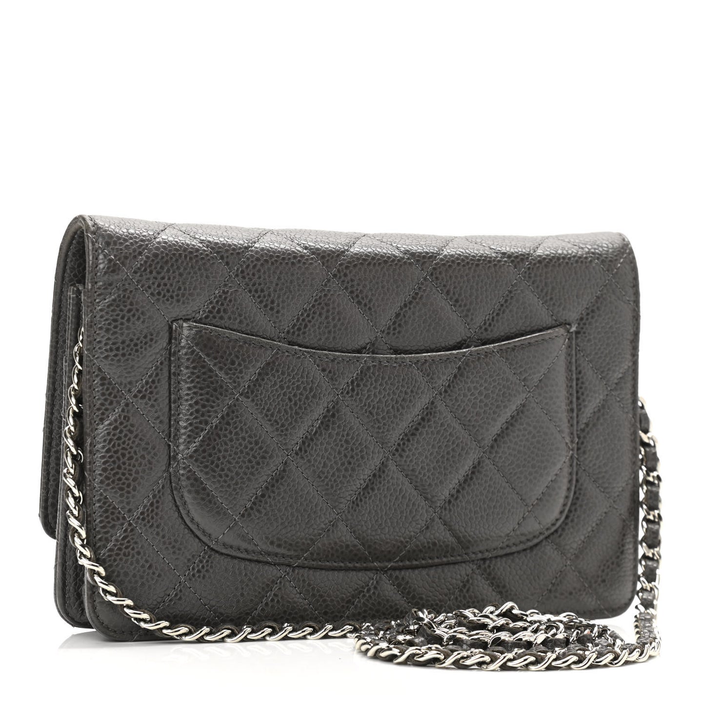 Caviar Quilted Wallet On Chain WOC Dark Grey