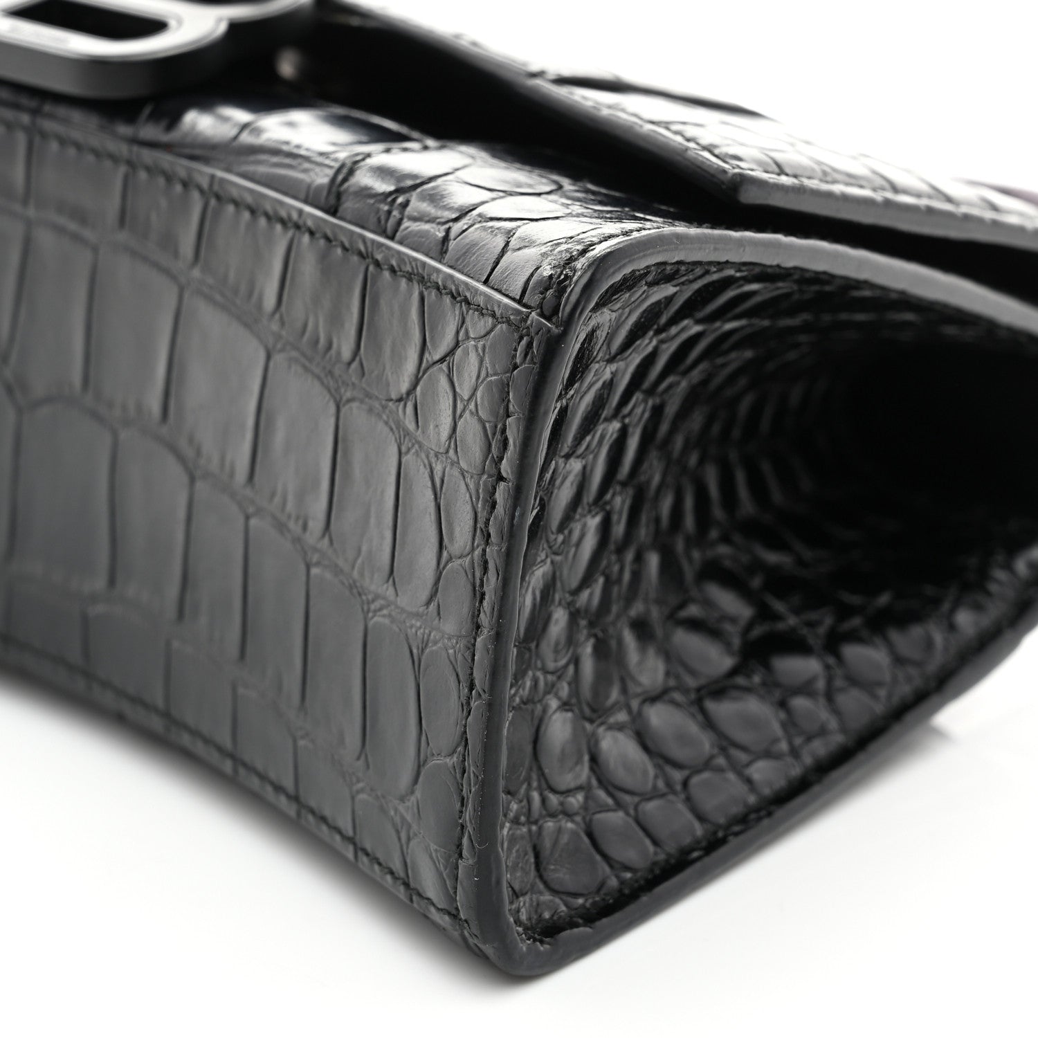 Balenciaga Shiny Calfskin Monochrome Crocodile Embossed Hourglass Top Handle Bag XS Black 11 of 11