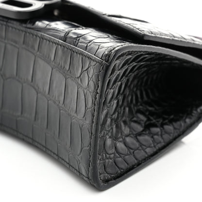 Balenciaga Shiny Calfskin Monochrome Crocodile Embossed Hourglass Top Handle Bag XS Black 11 of 11
