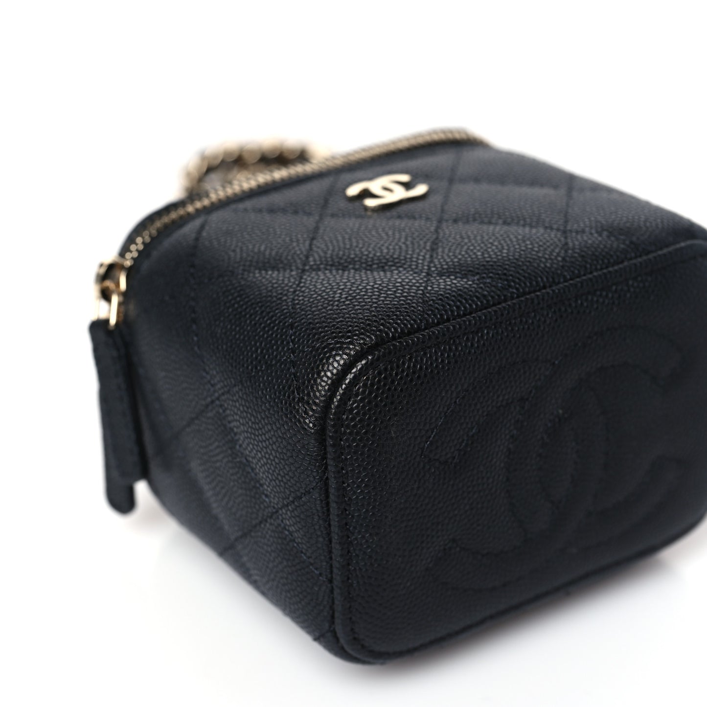 Caviar Quilted Mini Vanity Case With Chain Black