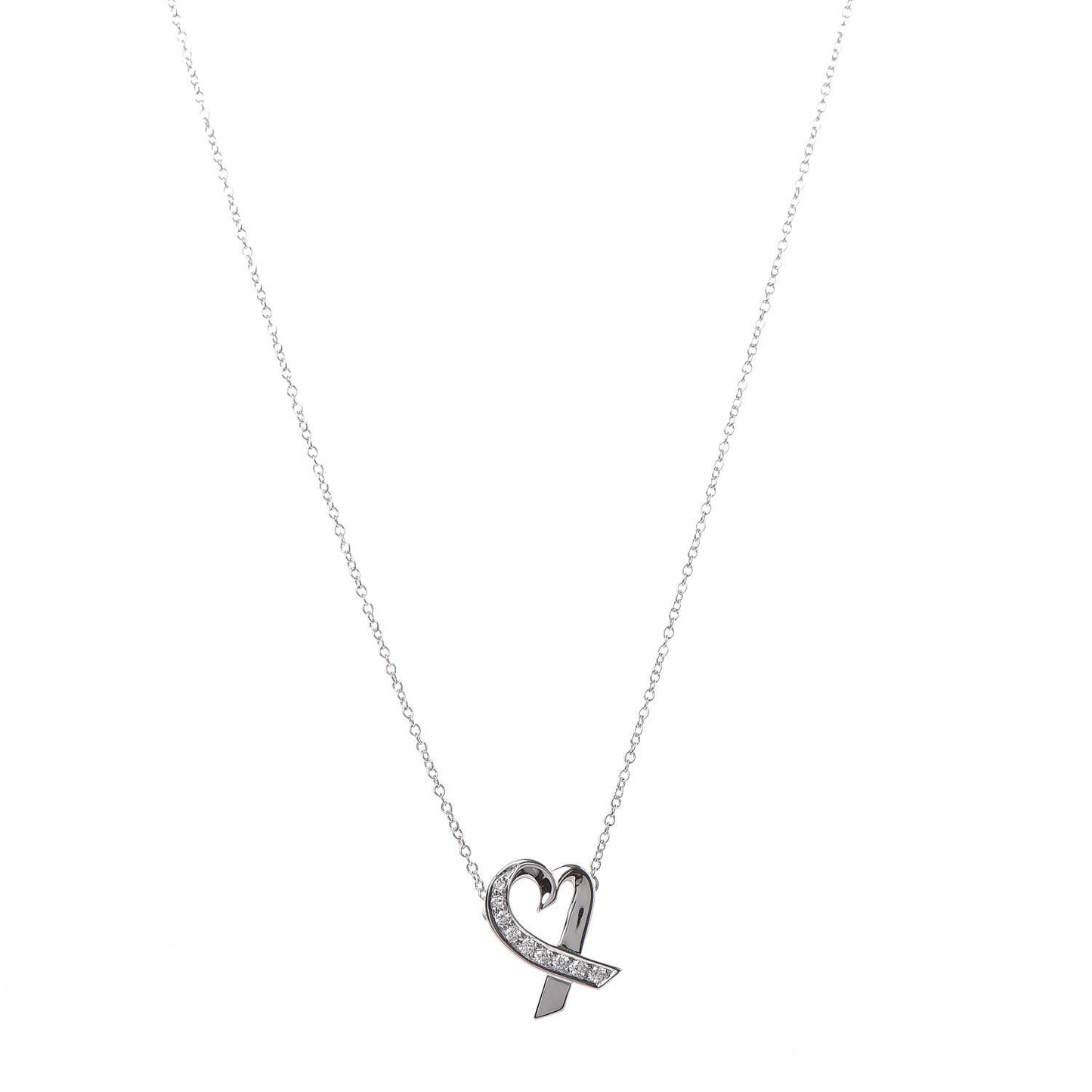 18K White Gold Diamond Small Paloma Picasso Loving Heart Necklace