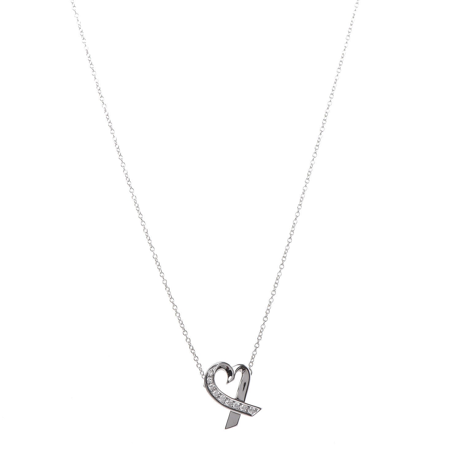 Tiffany 18K White Gold Diamond Small Paloma Picasso Loving Heart Necklace 1 of 6