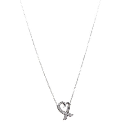 Tiffany 18K White Gold Diamond Small Paloma Picasso Loving Heart Necklace 1 of 6