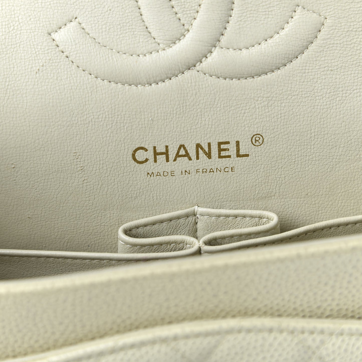 Caviar Quilted Medium Double Flap Dark White