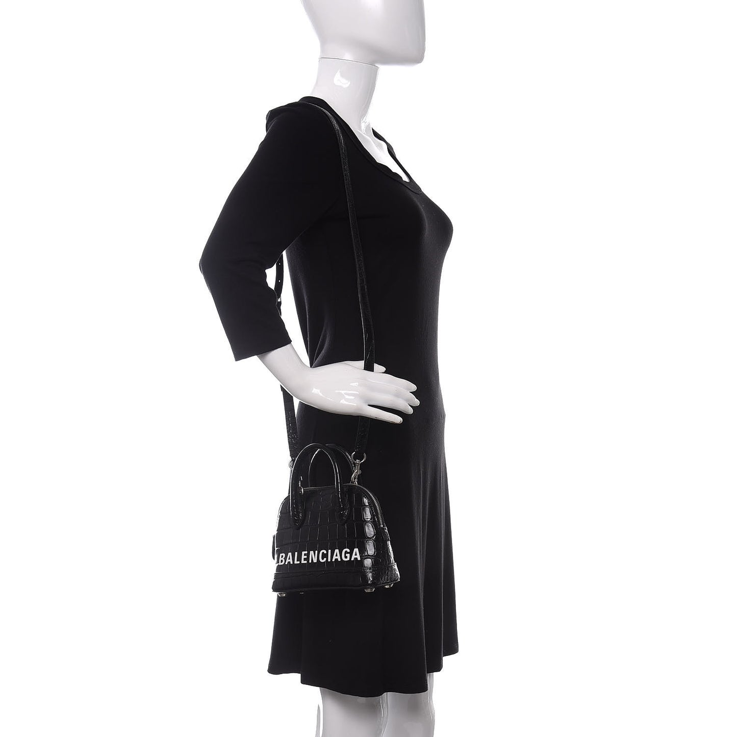 Calfskin Logo Crocodile Embossed XXS Ville Top Handle Bag Black White