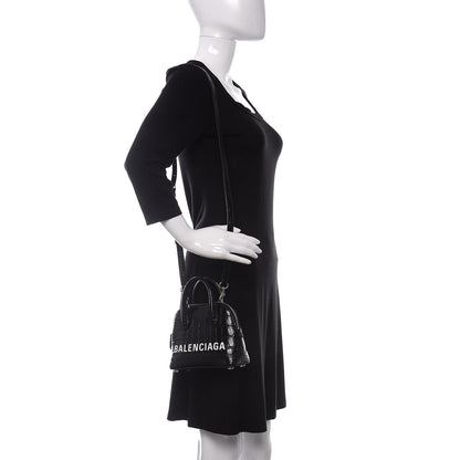 Balenciaga Calfskin Logo Crocodile Embossed XXS Ville Top Handle Bag Black White 2 of 9