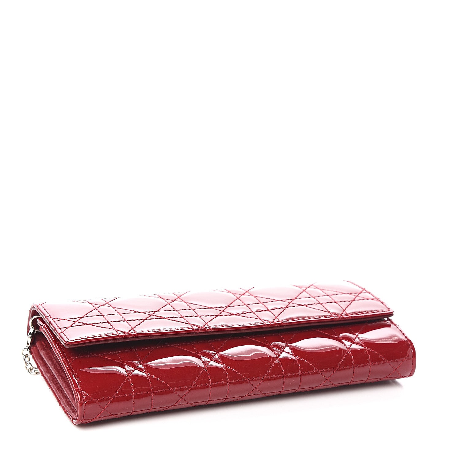 Christian Dior Patent Cannage Rendezvous Chain Wallet Red 3 of 9