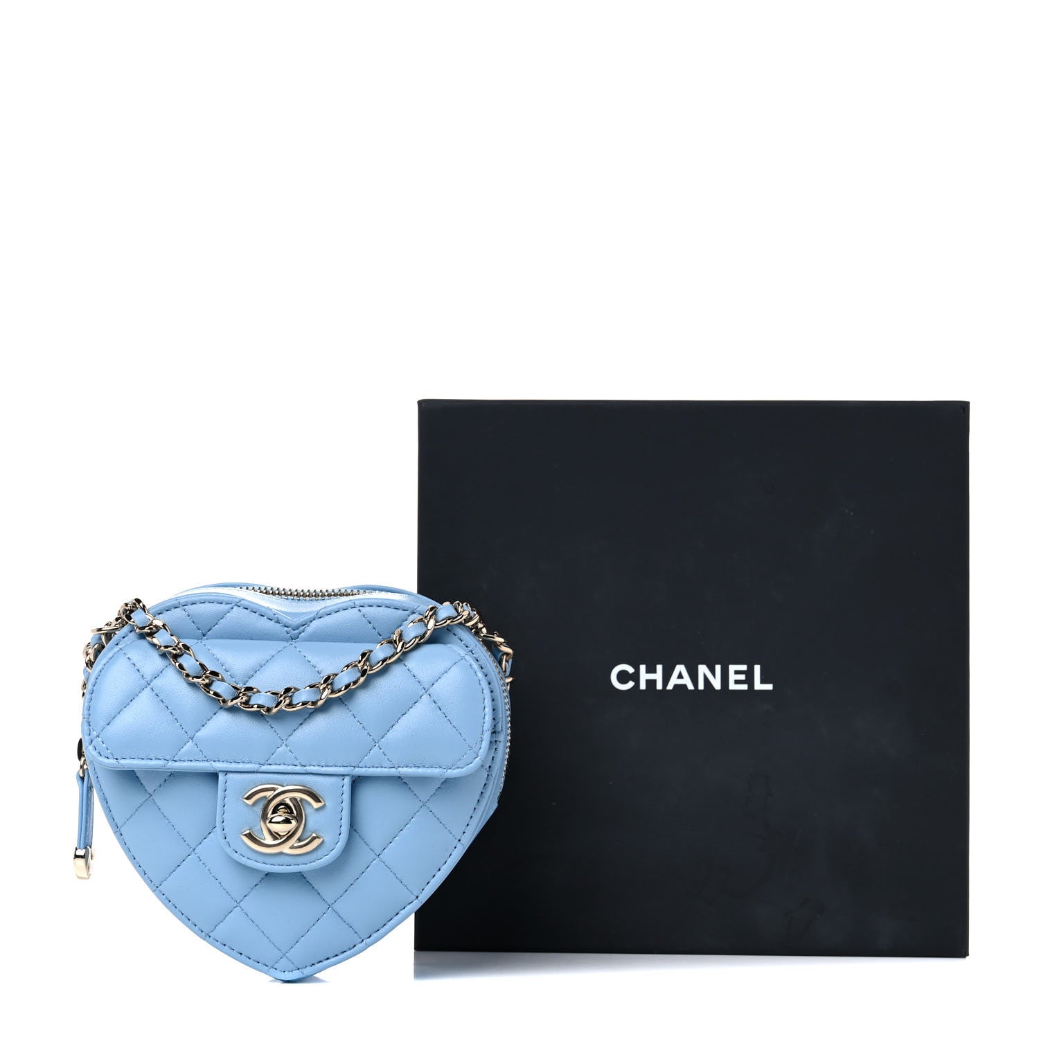 Chanel Lambskin Quilted CC In Love Heart Clutch With Chain Light Blue 10 of 10