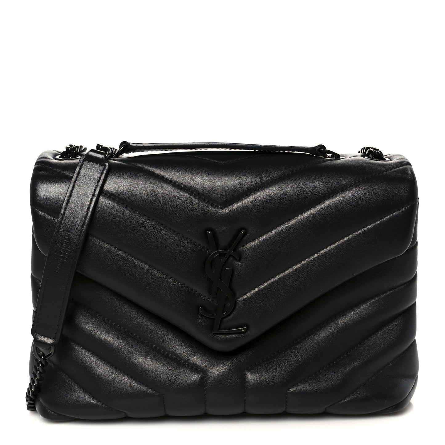 Calfskin Y Quilted Monogram Monochrome Small Loulou Chain Satchel Black