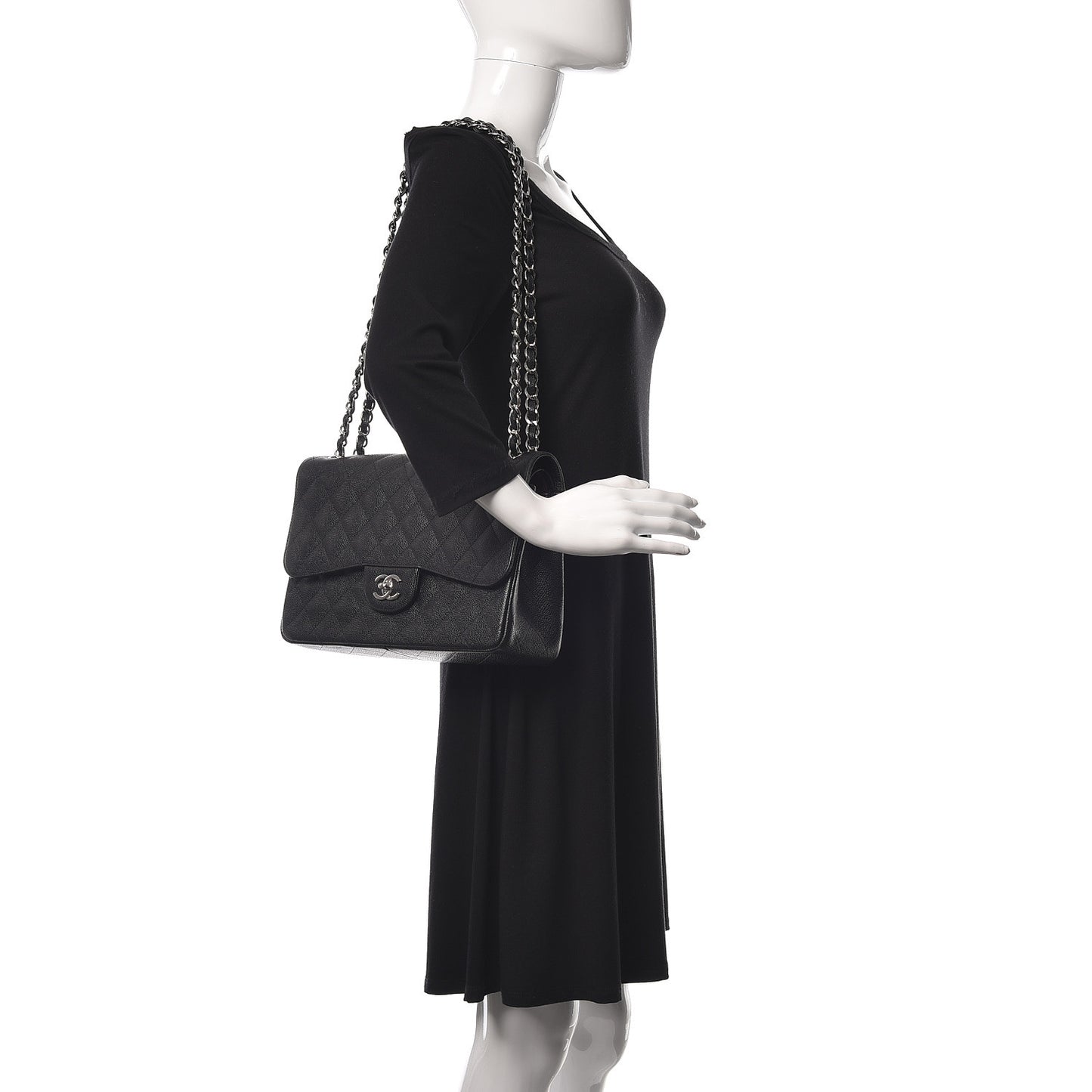 Caviar Quilted Jumbo Double Flap Black