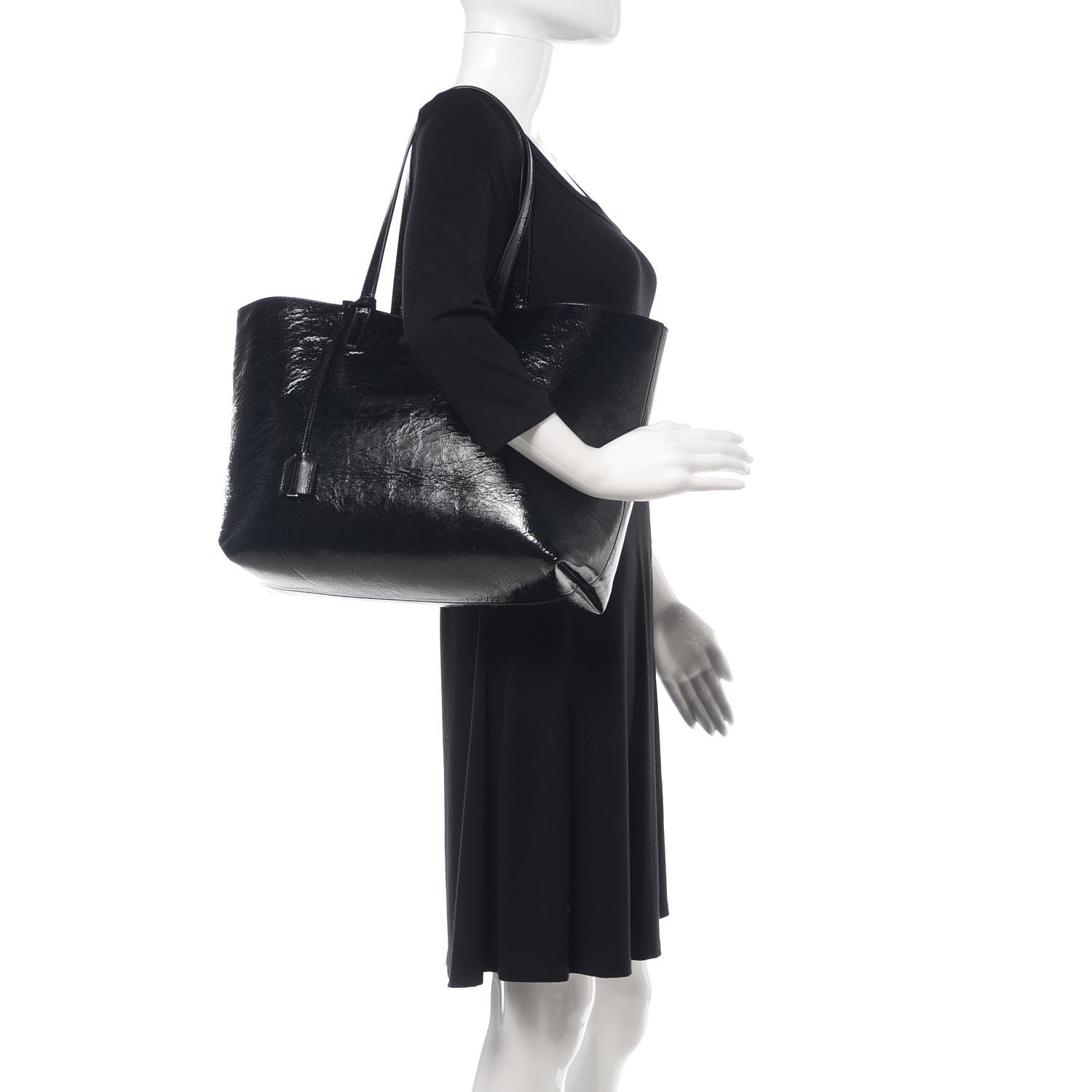 Saint Laurent Textured Patent Large Shopping Tote Black 2 of 12