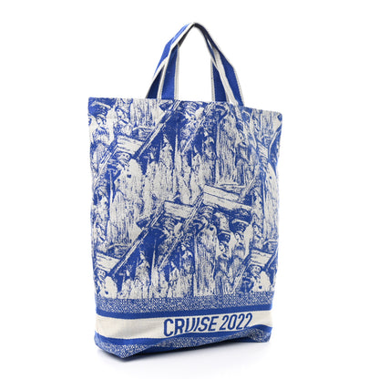 Christian Dior Canvas Print Cruise Tote Ivory Blue 3 of 8