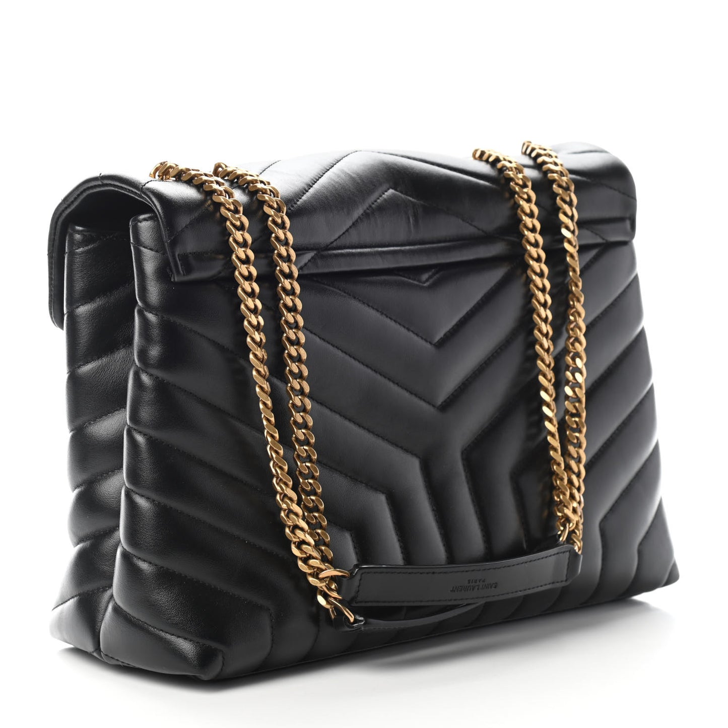 Calfskin Y Quilted Monogram Medium Loulou Chain Satchel Black