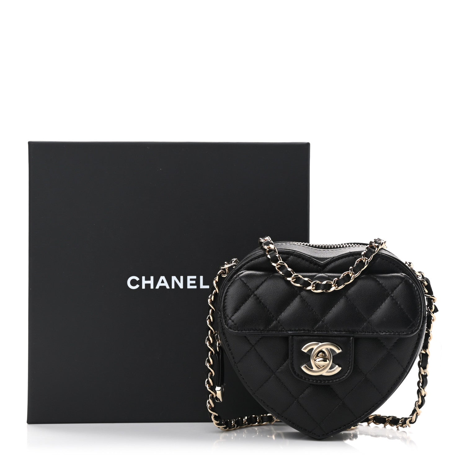 Chanel Lambskin Quilted CC In Love Heart Clutch With Chain Black 11 of 11