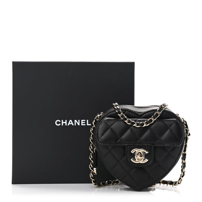 Chanel Lambskin Quilted CC In Love Heart Clutch With Chain Black 11 of 11