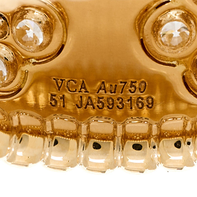 18K Yellow Gold Diamond Perlee Clovers Ring 51 5.75