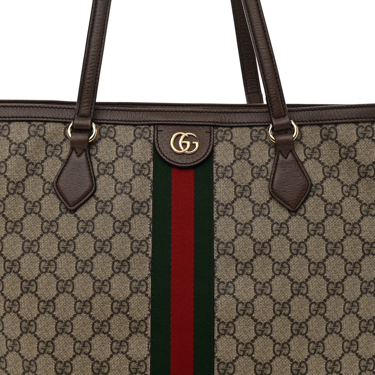 Gucci GG Supreme Monogram Textured Calfskin Web Medium Ophidia Shopping Tote Beige Ebony New Acero 8 of 14