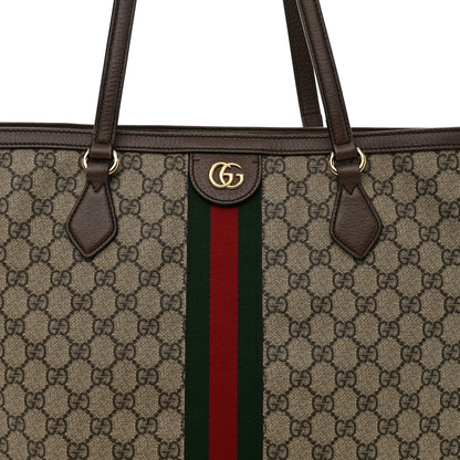 Gucci GG Supreme Monogram Textured Calfskin Web Medium Ophidia Shopping Tote Beige Ebony New Acero 8 of 14