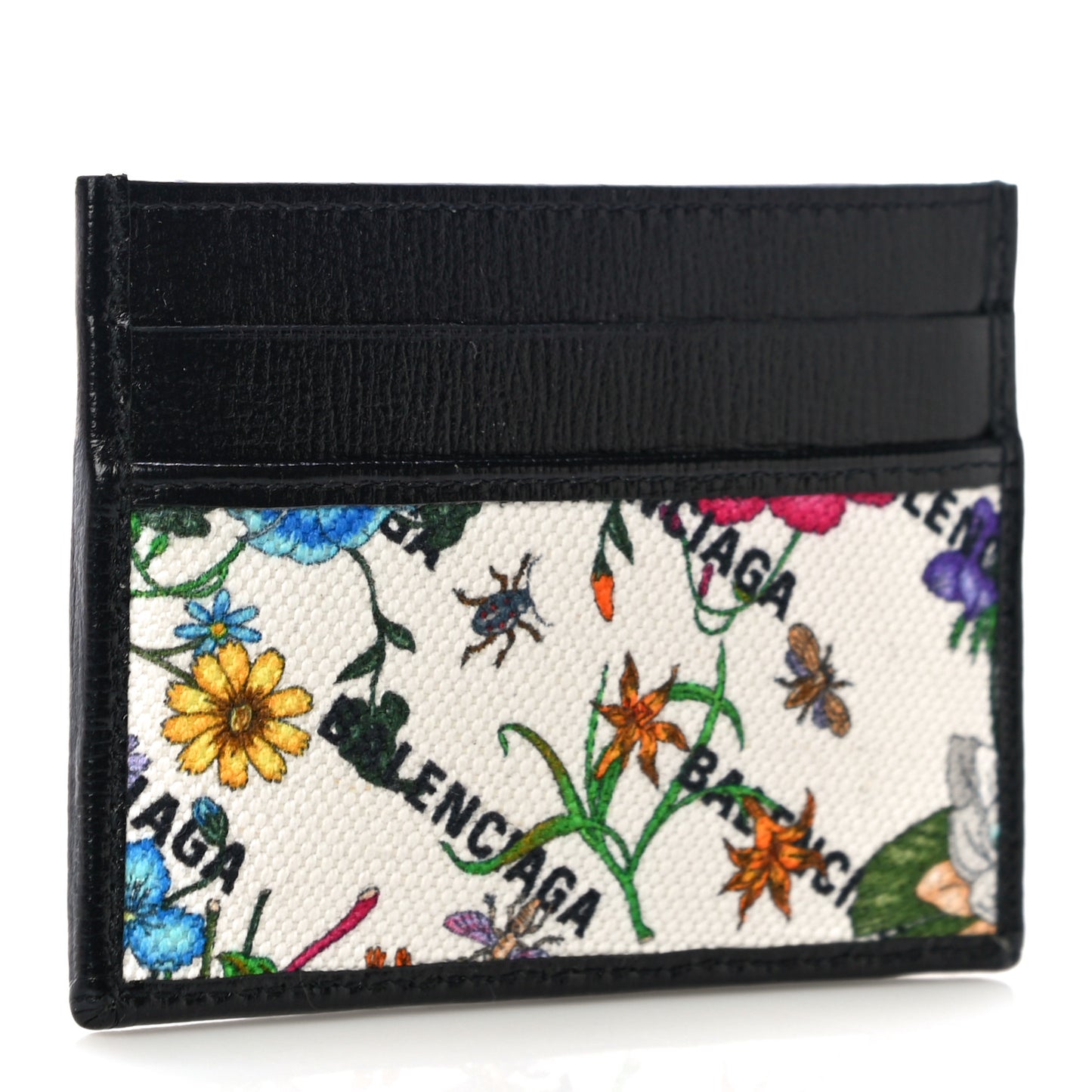 X GUCCI Canvas Azalea Calfskin Flora Logo Print Neo Classic Card Holder White Multicolor Black