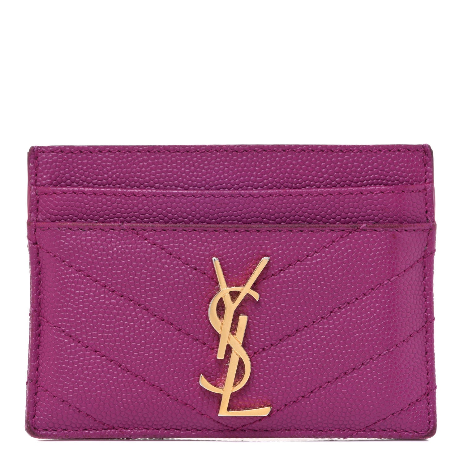 Saint Laurent Grain De Poudre Matelasse Chevron Monogram Credit Card Case Dark Grape 1 of 13