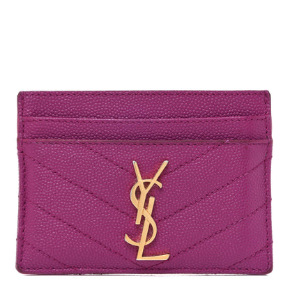 Saint Laurent Grain De Poudre Matelasse Chevron Monogram Credit Card Case Dark Grape 1 of 13