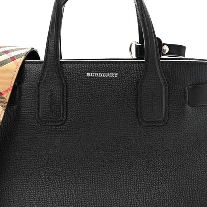 Burberry Derby Calfskin House Check Small Banner Tote Black 8 of 10