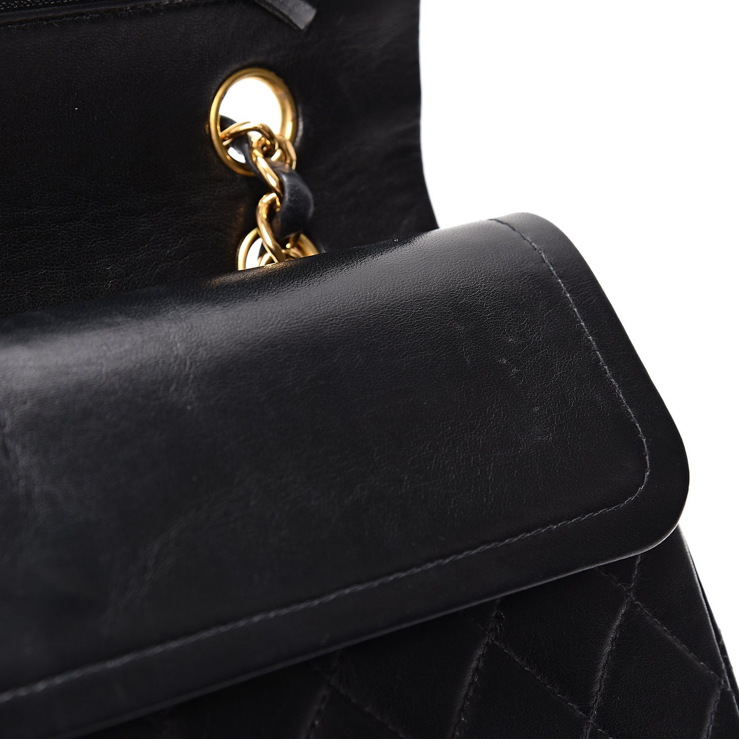 Lambskin Quilted Medium Double Flap Black