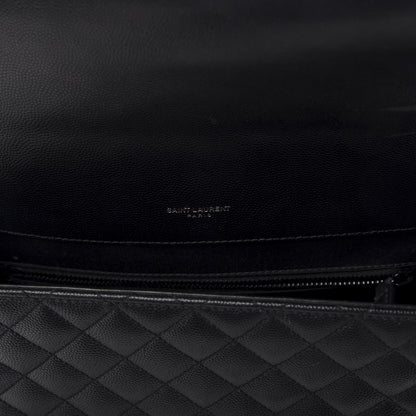 Saint Laurent Grain De Poudre Textured Mixed Matelasse Large Triquilt Monogram Monochrome Satchel Black 9 of 13