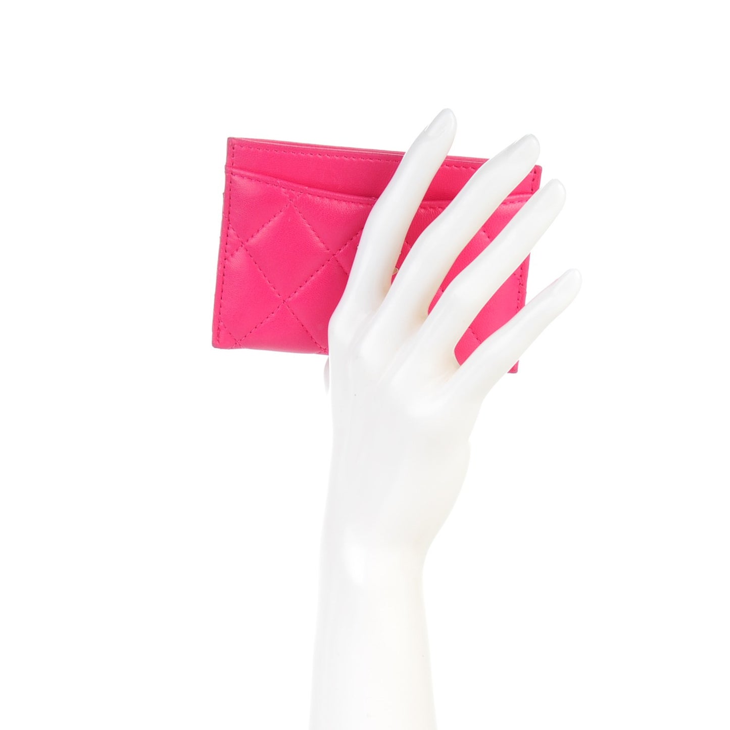 Lambskin Quilted Card Holder Fuchsia