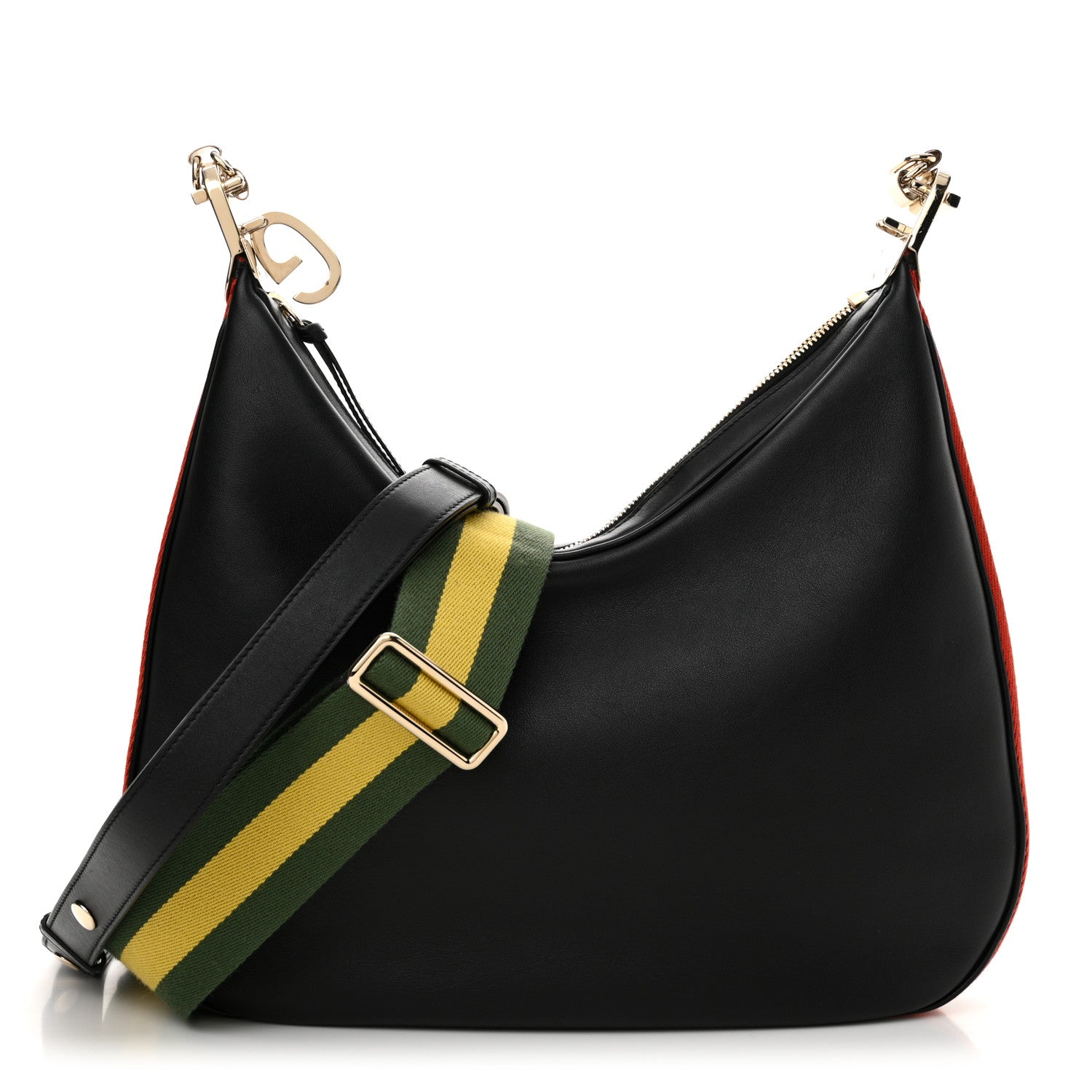 Gucci Aria Calfskin Web Large Attache Shoulder Bag Black 1 of 11