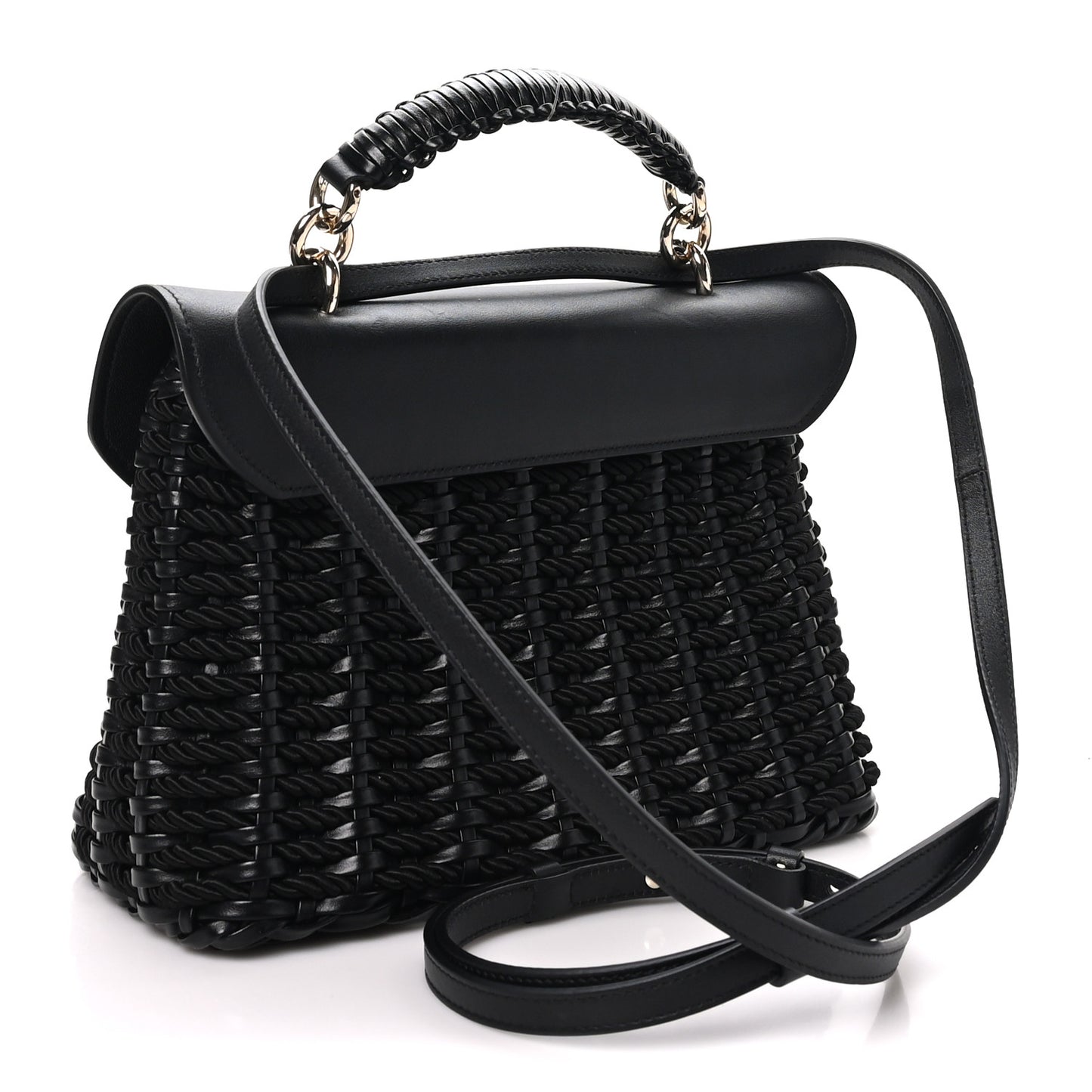 Calfskin Wicker Margot Top Handle Satchel Black