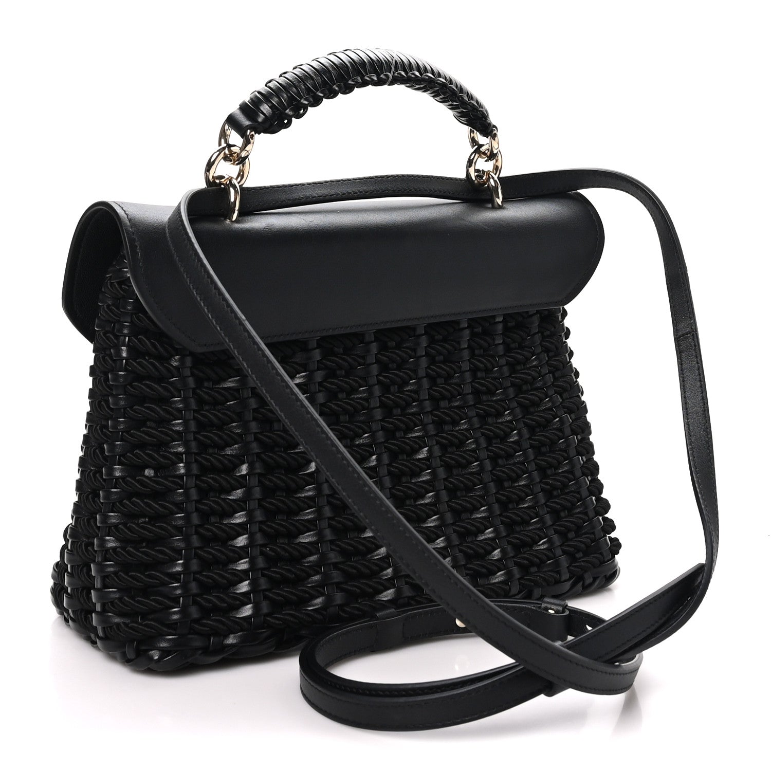 Salvatore Ferragamo Calfskin Wicker Margot Top Handle Satchel Black 2 of 8