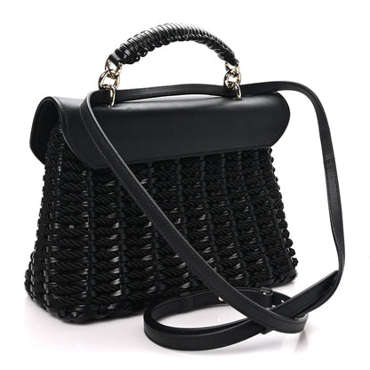 Salvatore Ferragamo Calfskin Wicker Margot Top Handle Satchel Black 2 of 8