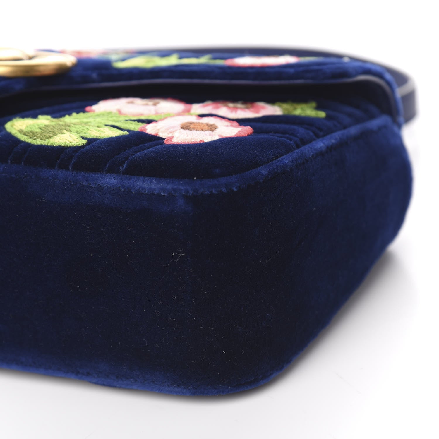 Gucci Velvet Matelasse Deer Embroidered Small GG Marmont Shoulder Bag Cobalt 9 of 9