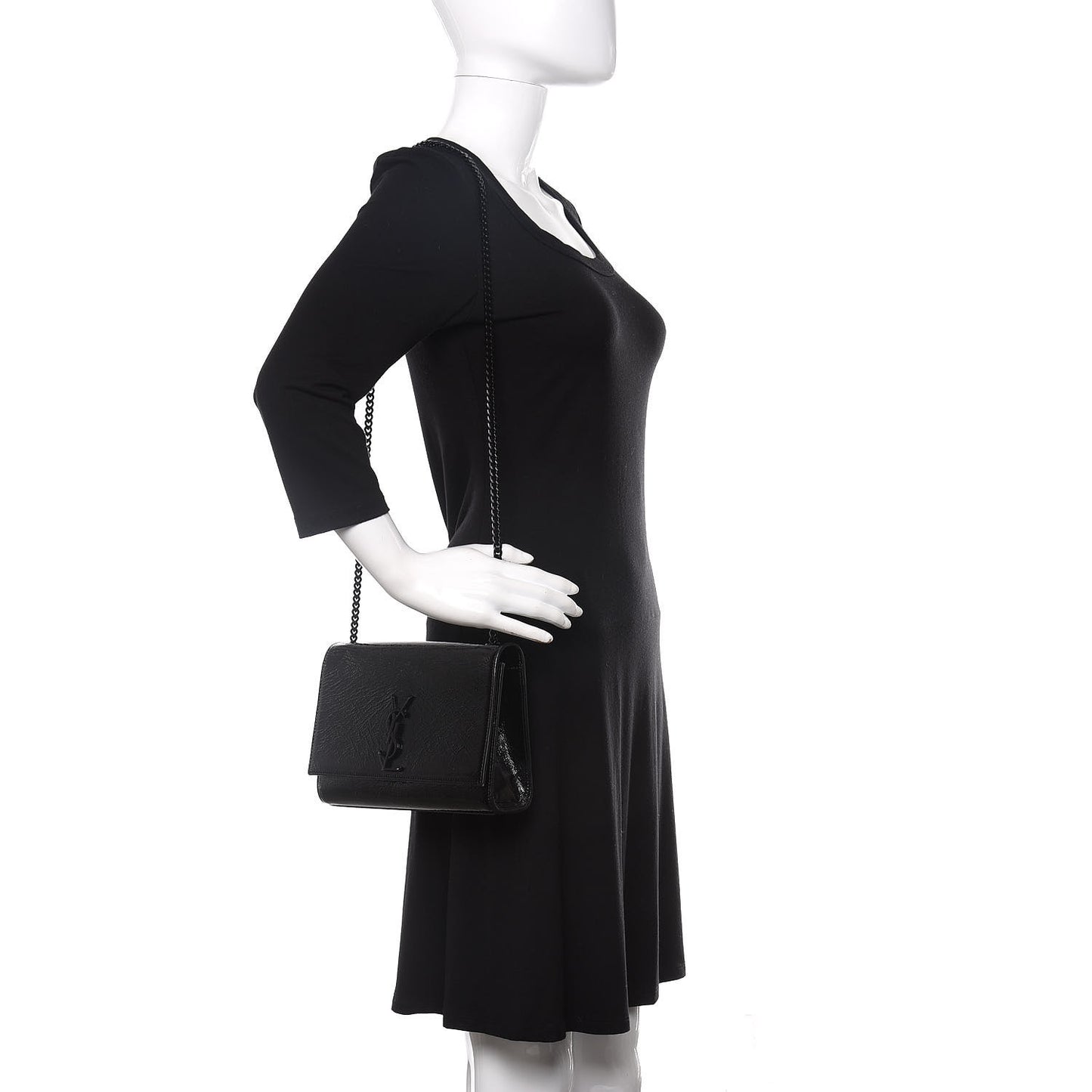 Crackled Patent Medium Monogram Kate Satchel Black