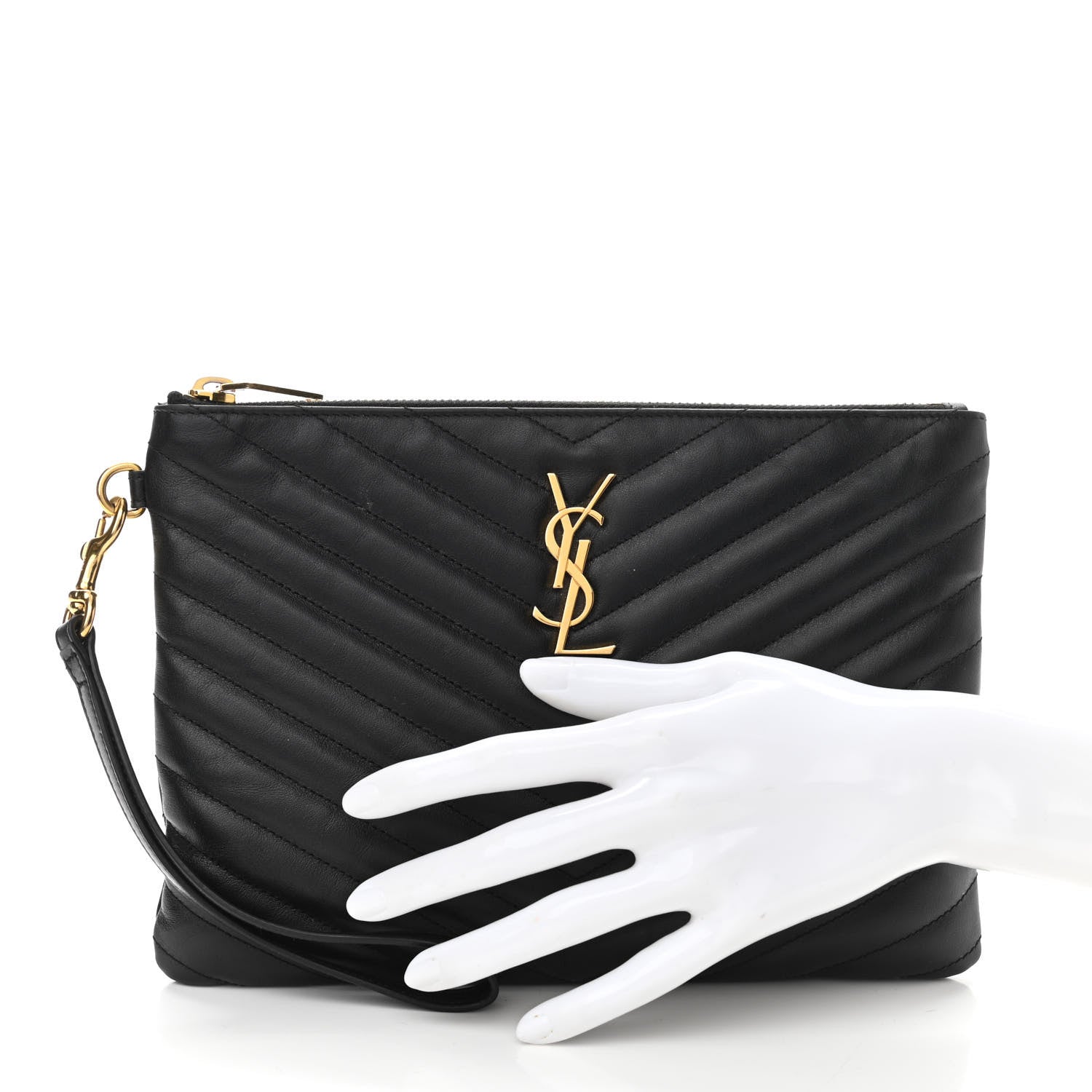 Saint Laurent Calfskin Matelasse Chevron Monogram A5 Wristlet Black 2 of 11