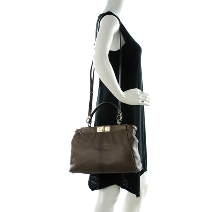 Fendi Goatskin Zucca Medium Peekaboo Iconic Satchel Taupe Tobacco Moro 2 of 8