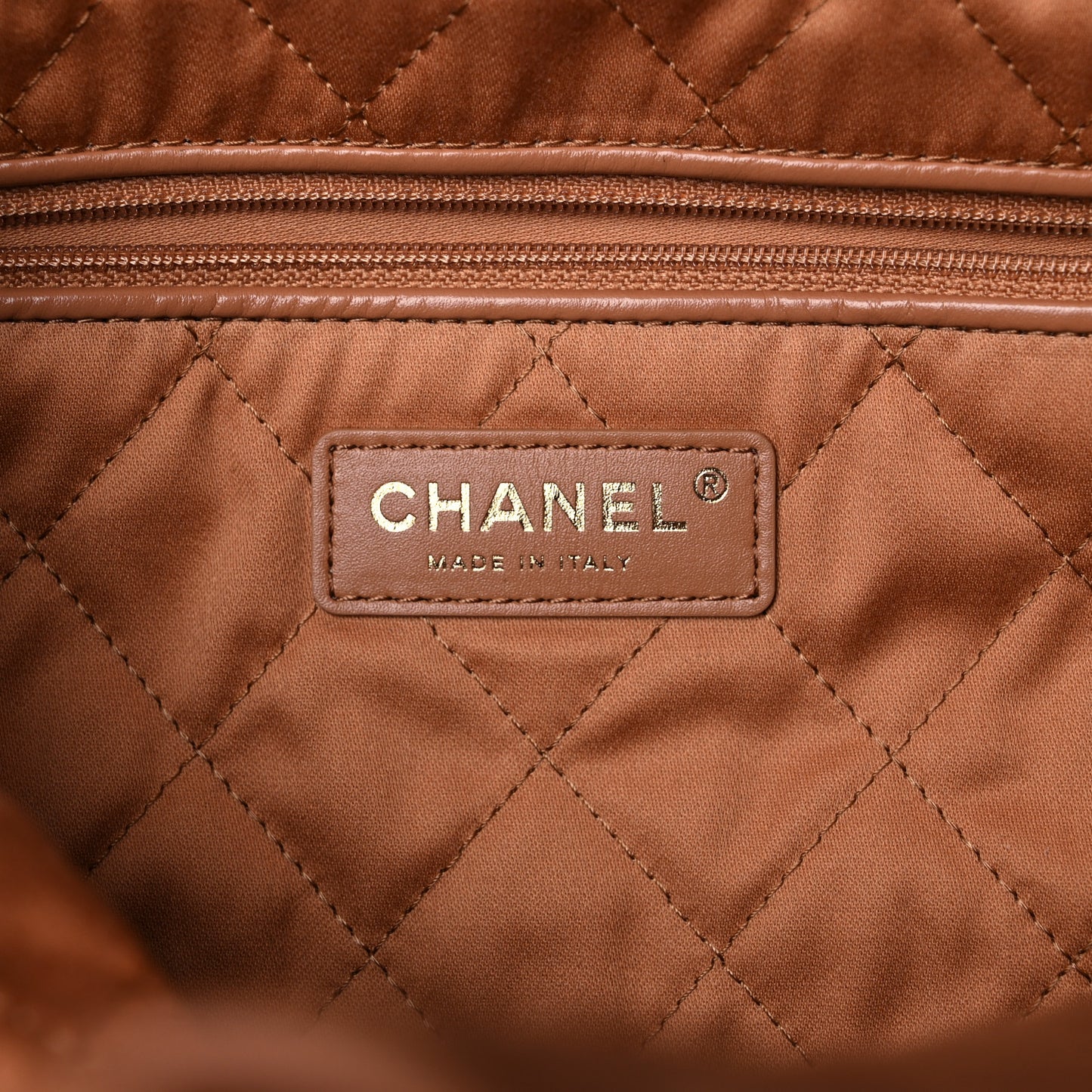 Shiny Calfskin Quilted Chanel 22 Camel