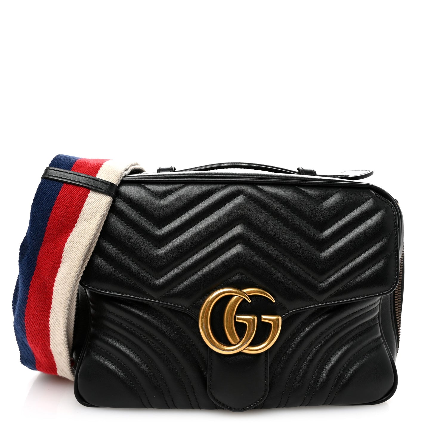 Calfskin Matelasse Sylvie Web Small GG Marmont Top Handle Shoulder Bag Black
