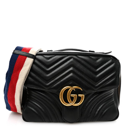 Gucci Calfskin Matelasse Sylvie Web Small GG Marmont Top Handle Shoulder Bag Black 1 of 11