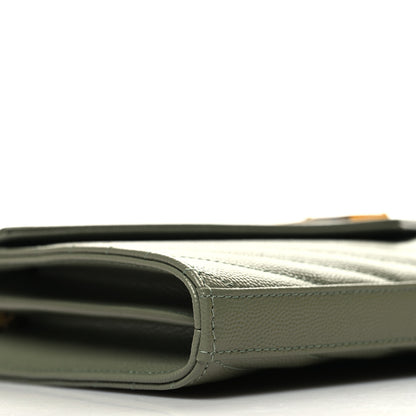 Saint Laurent Grain De Poudre Matelasse Chevron Monogram Chain Wallet Light Sage 10 of 11