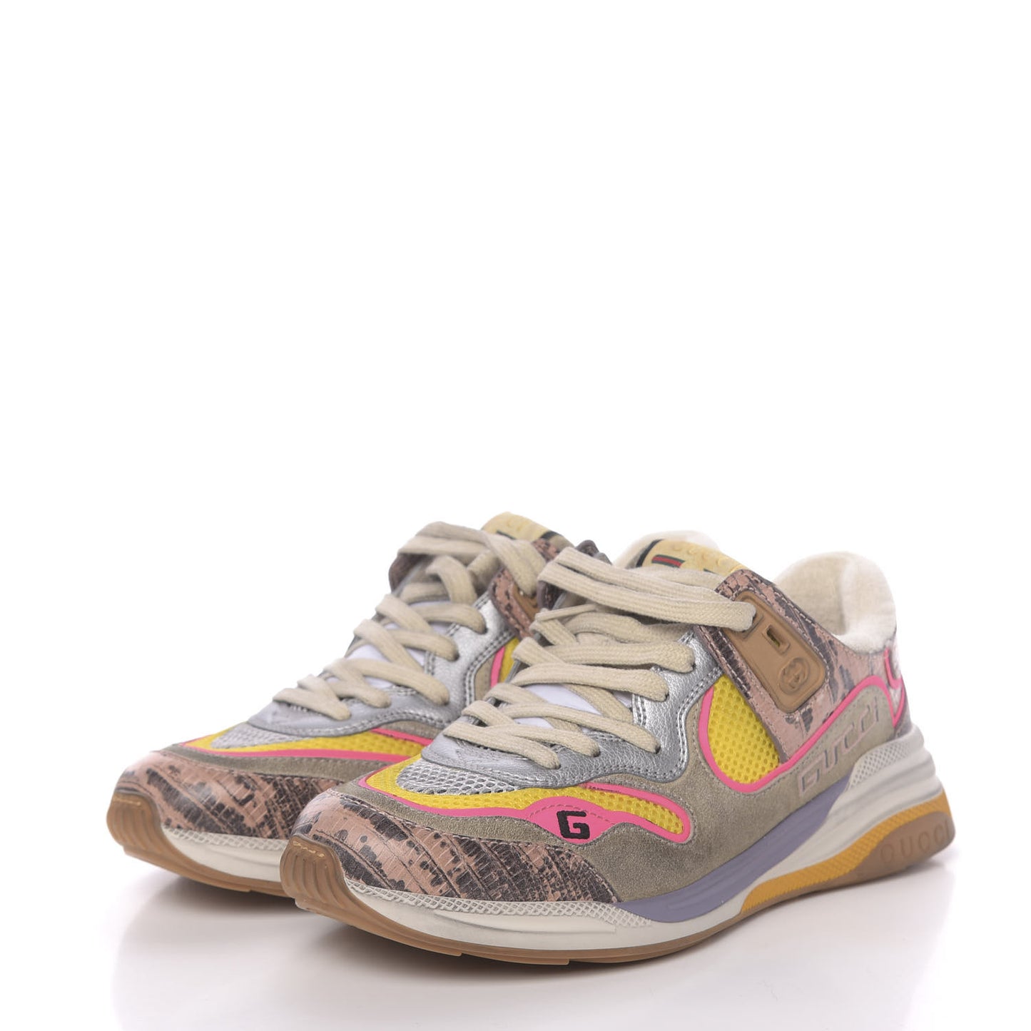Suede Calfskin Tejus Printed Womens Ultrapace Sneakers 37.5 Pink Silver Oatmeal Yolk