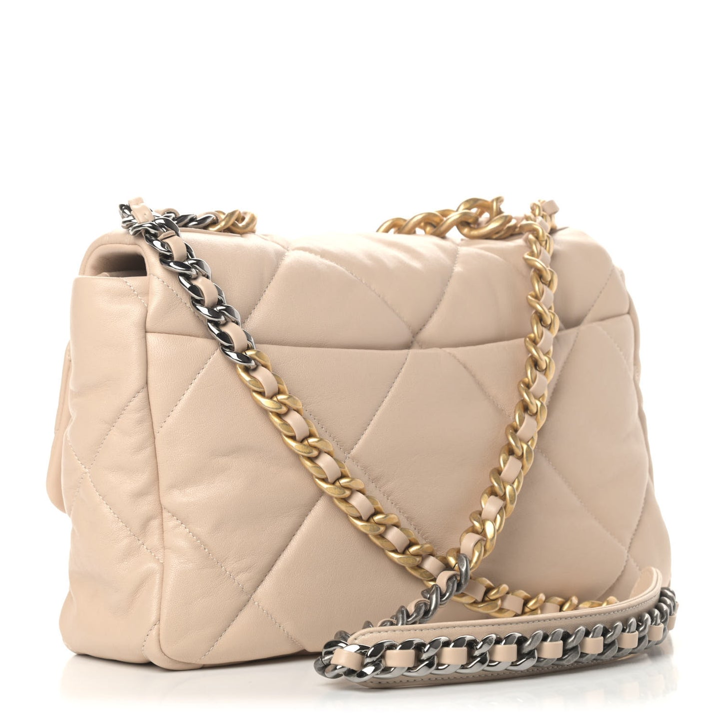 Goatskin Quilted Large Chanel 19 Flap Beige