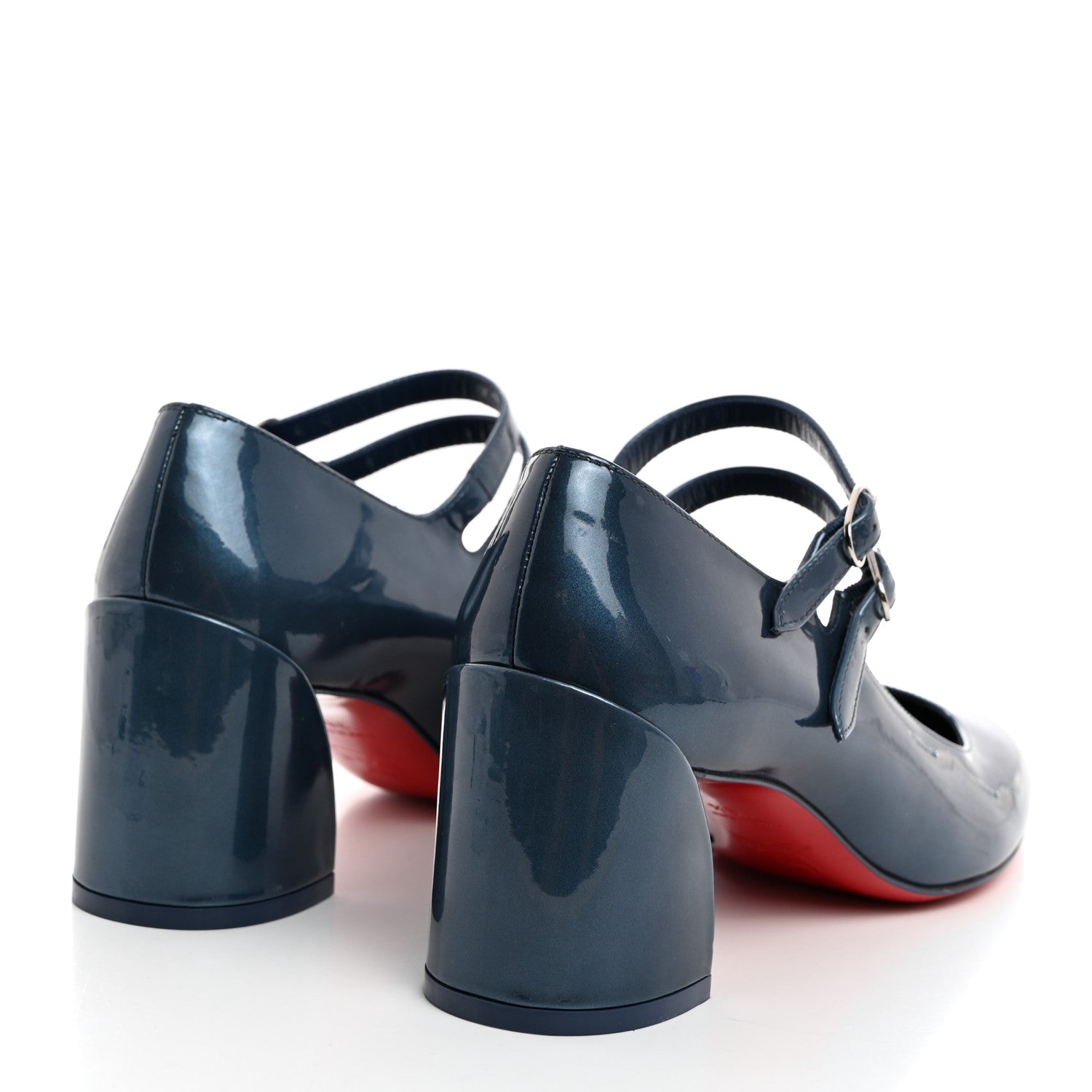 Christian Louboutin Metallic Calfskin Miss Jane Mary Janes 55 Pumps 38.5 Blue Silver 4 of 8