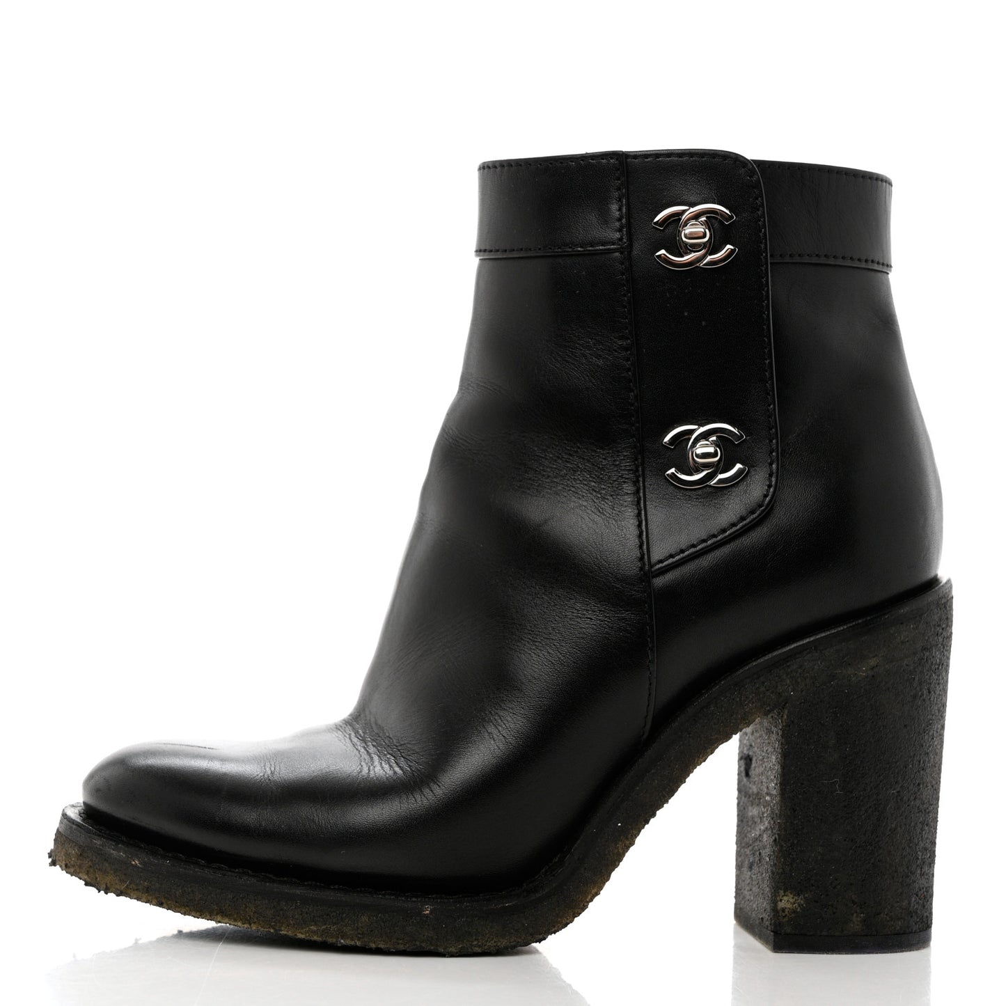 Calfskin CC Turnlock Ankle Boots 37.5 Black